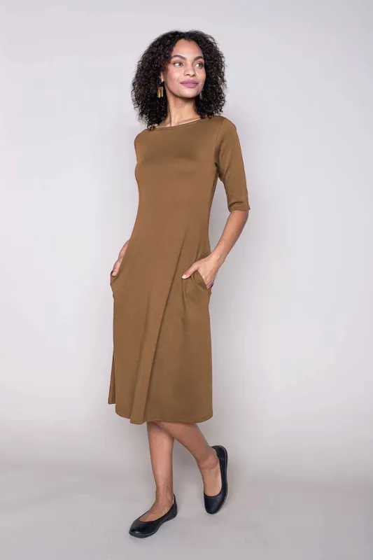 Essential Boatneck Midi Dress With Pockets sold by Indigenous