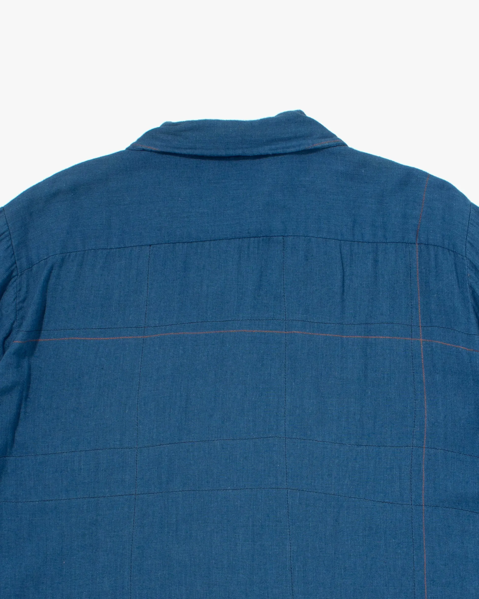 Japanese Repro Button Up Shirt, Blue Blue, Orange Contrast Stitch - M sold by Kiriko product image thumbnail 4