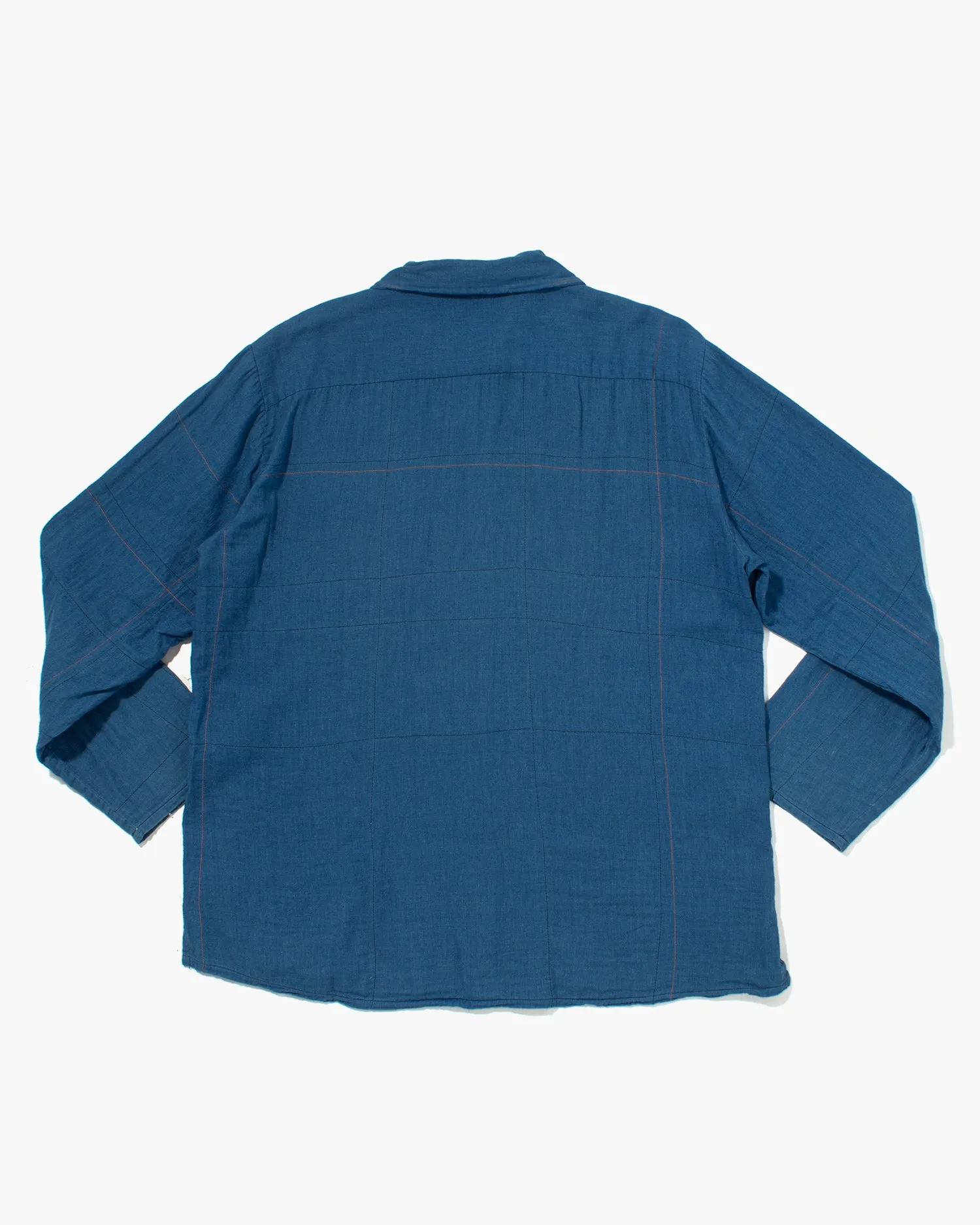 Japanese Repro Button Up Shirt, Blue Blue, Orange Contrast Stitch - M sold by Kiriko product image thumbnail 3