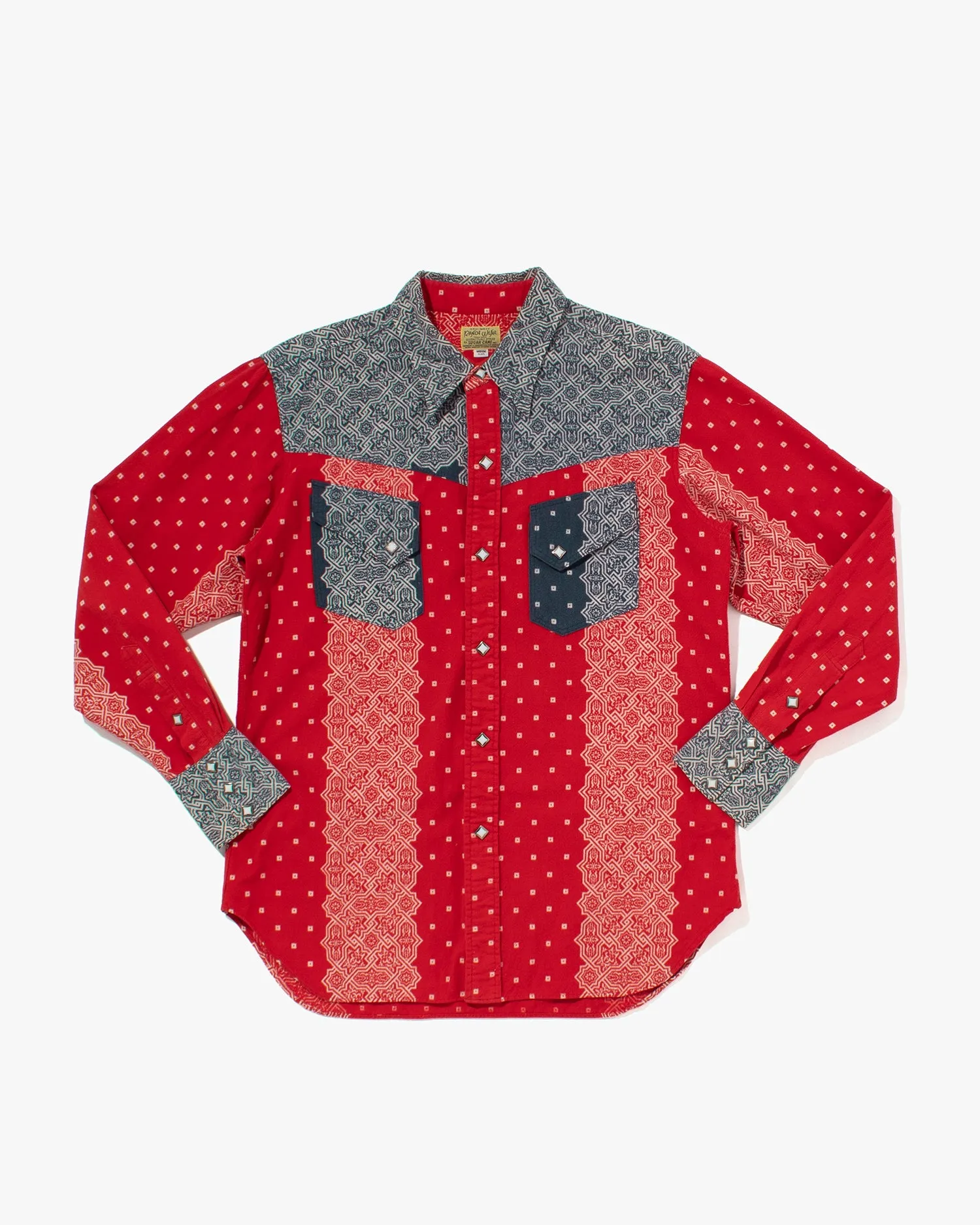 Japanese Repro Button Up Shirt, Sugar Cane & Co., Blue and Red Paisley Patching - M sold by Kiriko