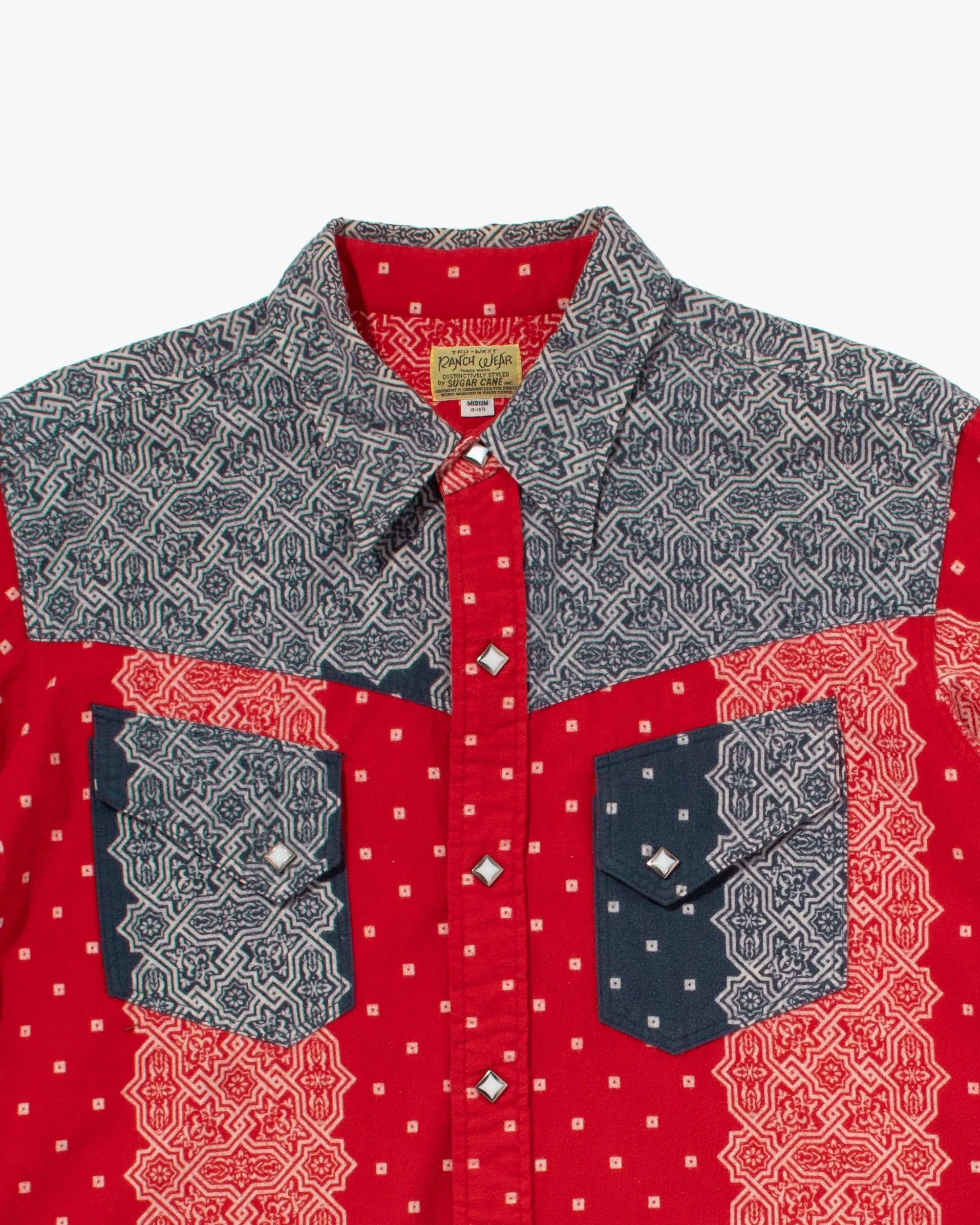 Japanese Repro Button Up Shirt, Sugar Cane & Co., Blue and Red Paisley Patching - M sold by Kiriko product image thumbnail 2