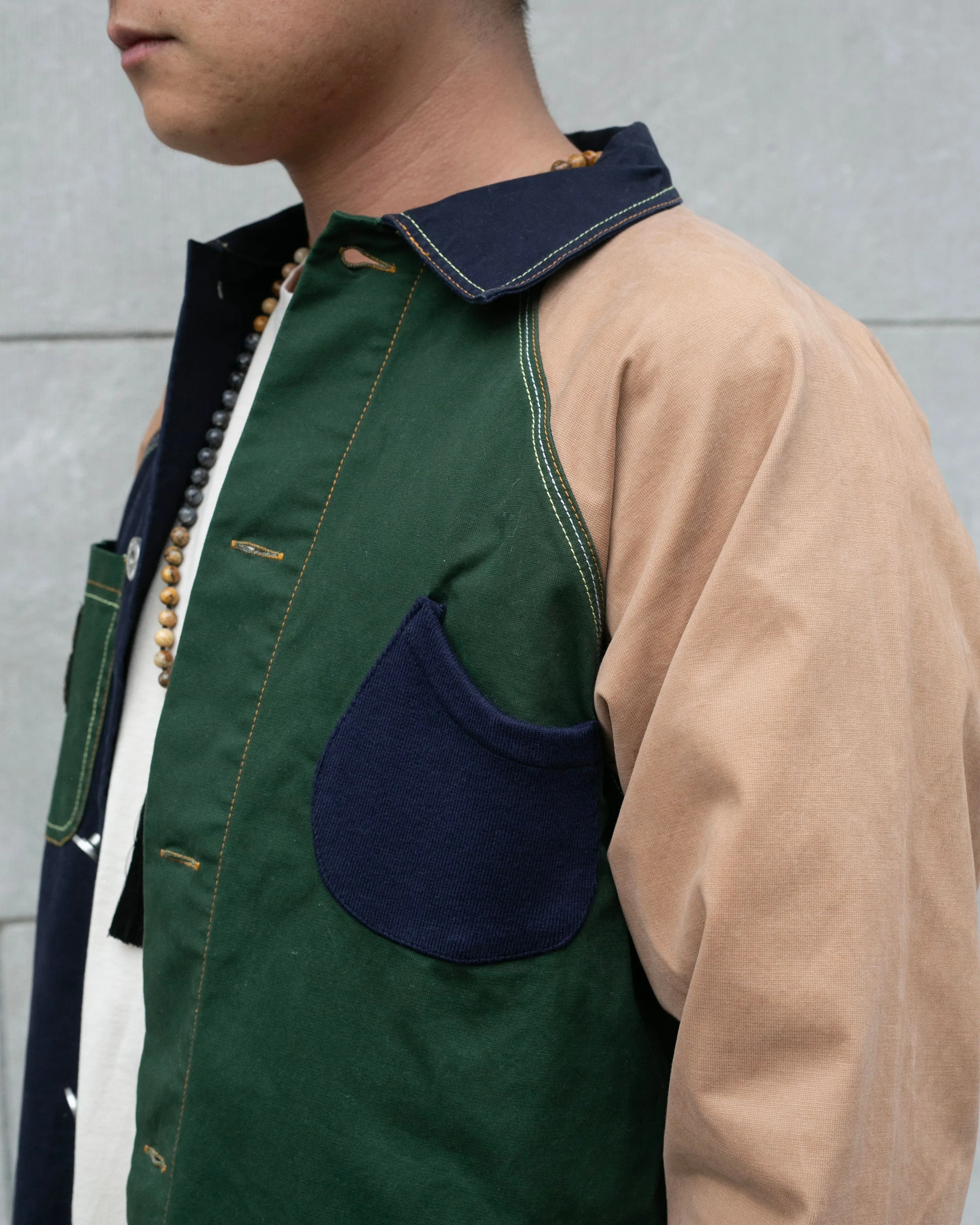 Japanese Repro Button Up Shirt, Gym Master, Green, Tan, and Navy Colorblock - XL sold by Kiriko product image thumbnail 4