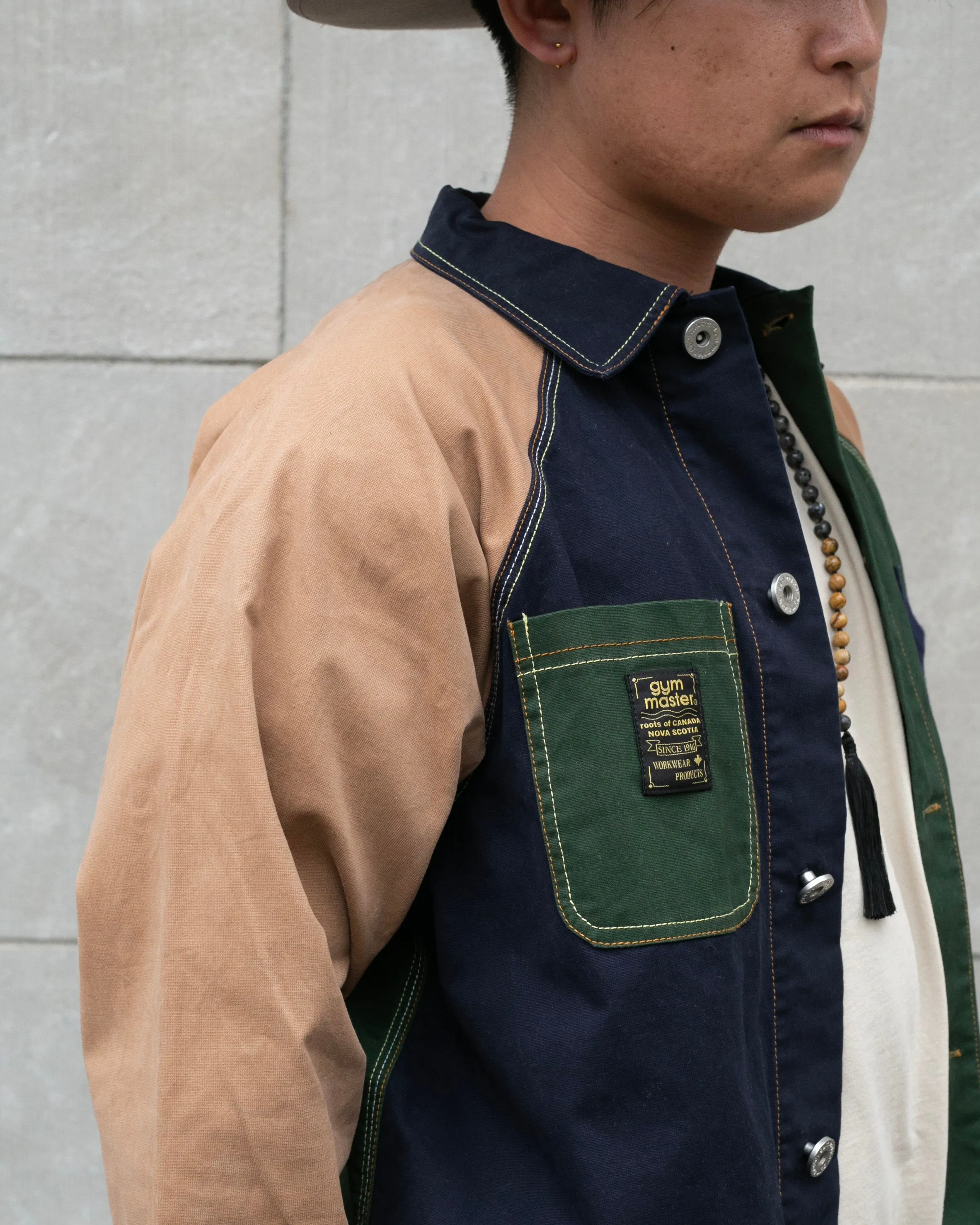 Japanese Repro Button Up Shirt, Gym Master, Green, Tan, and Navy Colorblock - XL sold by Kiriko product image thumbnail 3