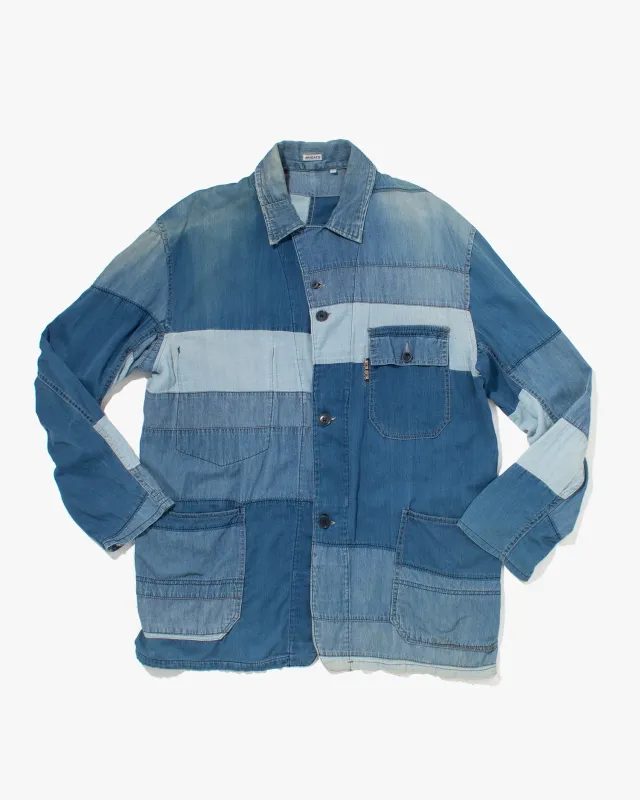 Japanese Repro Button Up Shirt, Blue Blue, Denim Patchwork - XL sold by Kiriko