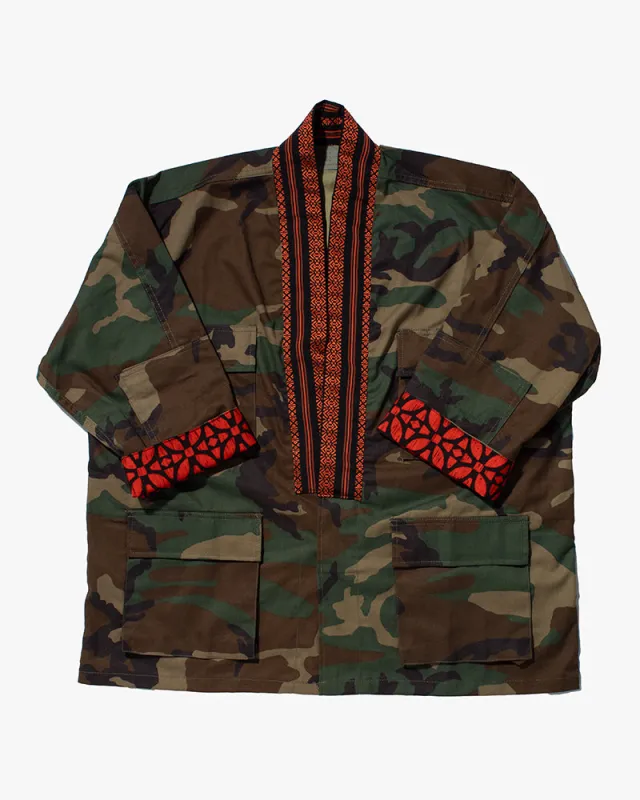 Kiriko Custom Military Jacket, Camo Patched, Multi-Colored Seigaiha with Palace sold by Kiriko