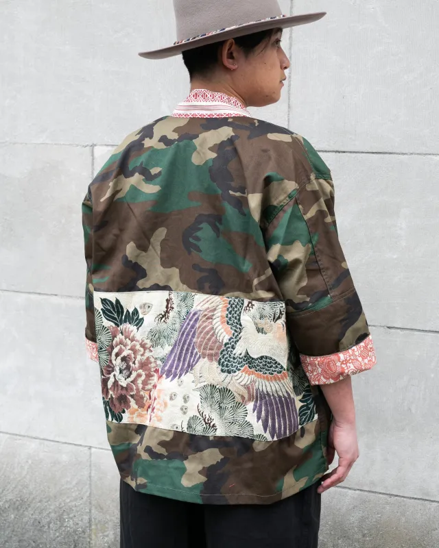 Kiriko Custom Military Jacket, Camo Patched, White, Green and Lavender Phoenix sold by Kiriko
