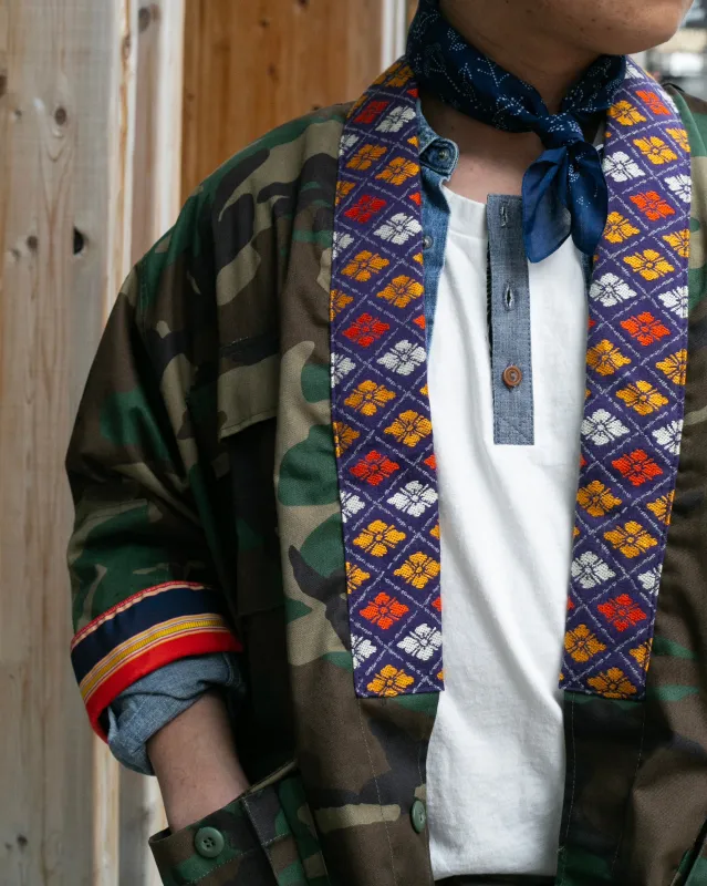 Kiriko Custom Military Jacket, Camo Patched, Circular Gold Crane sold by Kiriko