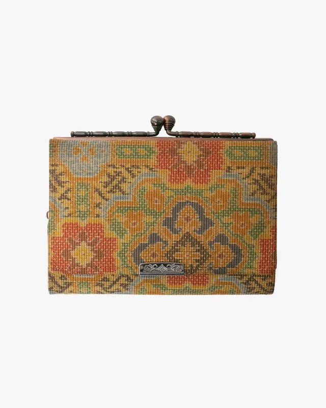 Vintage Purse, Clutch, Gold with Multicolored Flowers made by Kiriko