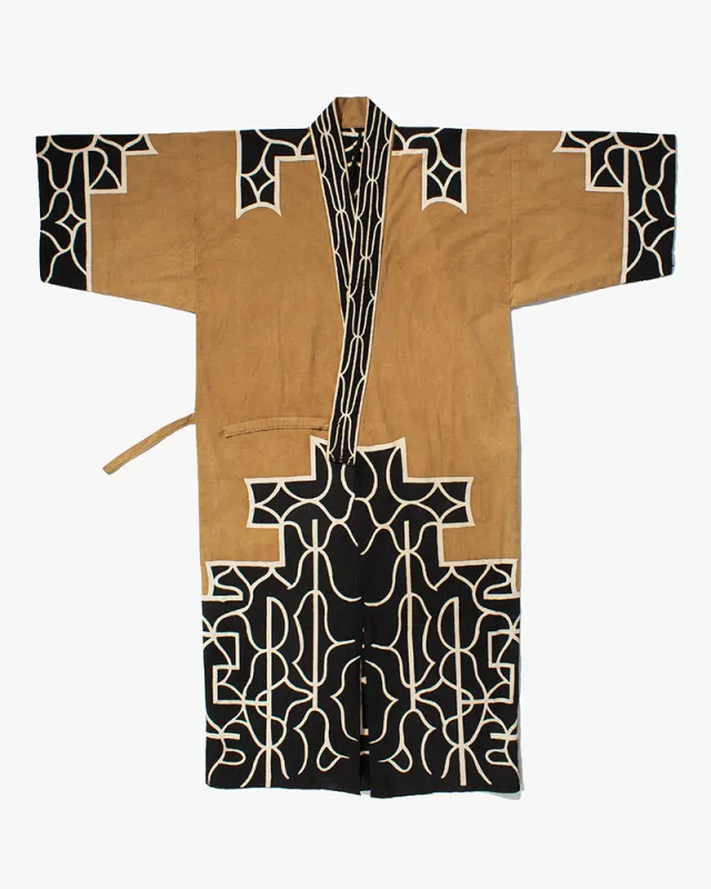 Vintage Ainu Robe, Brown with Black and Cream Details sold by Kiriko