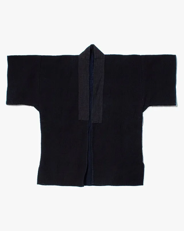 Vintage Noragi Jacket, Fully Sashiko Stitched, Indigo with Grid Collar sold by Kiriko