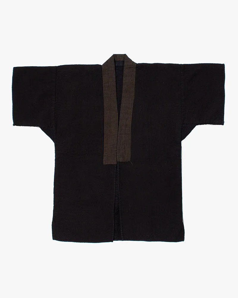 Vintage Noragi Jacket, Fully Sashiko Stitched, Indigo with Grid Collar sold by Kiriko