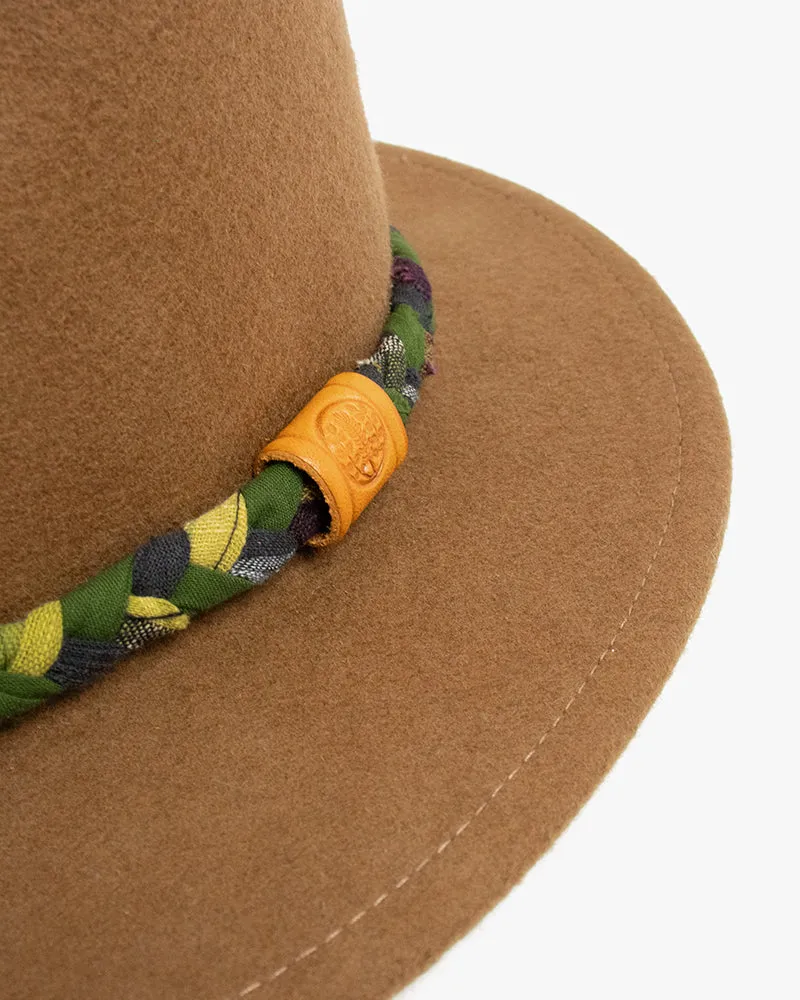 Kiriko Custom Wool Felt Hat, Brown with Braided Boro Fabric, Yellow 108, Green and Indigo sold by Kiriko product image thumbnail 2
