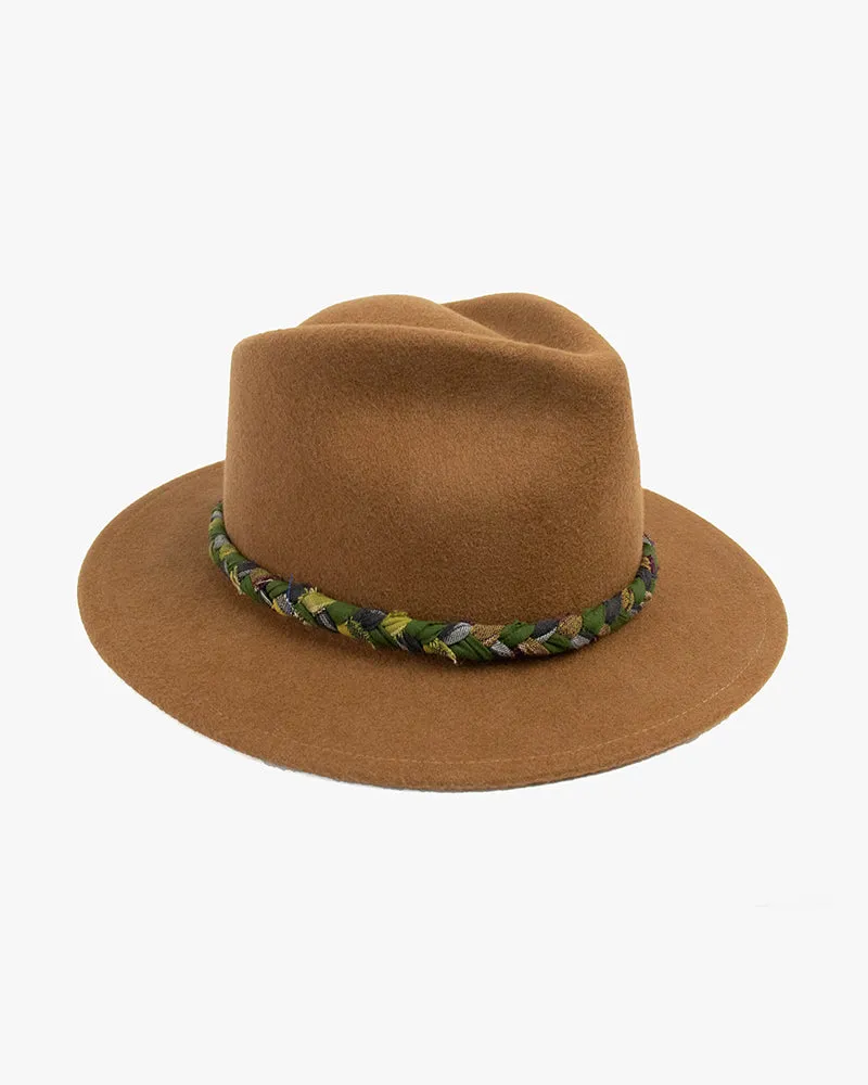 Kiriko Custom Wool Felt Hat, Brown with Braided Boro Fabric, Yellow 108, Green and Indigo sold by Kiriko product image thumbnail 3