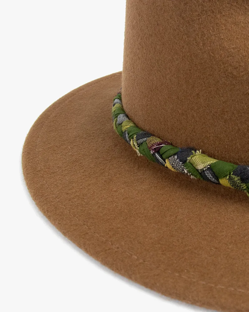 Kiriko Custom Wool Felt Hat, Brown with Braided Boro Fabric, Yellow 108, Green and Indigo sold by Kiriko product image thumbnail 4