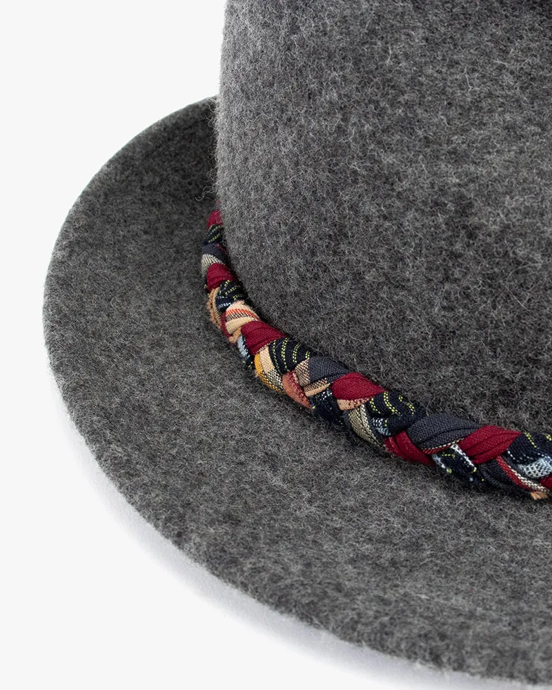 Kiriko Custom Wool Felt Hat, Gray with Braided Boro Fabric, Yellow 108, Red and Navy sold by Kiriko product image thumbnail 4