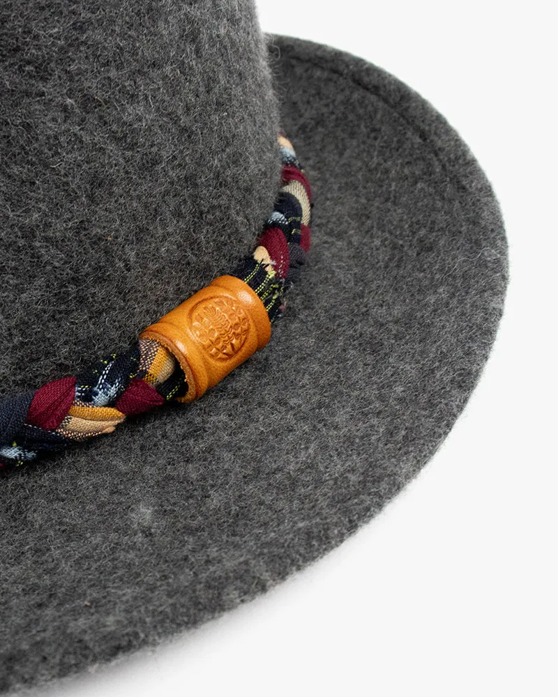 Kiriko Custom Wool Felt Hat, Gray with Braided Boro Fabric, Yellow 108, Red and Navy sold by Kiriko product image thumbnail 2