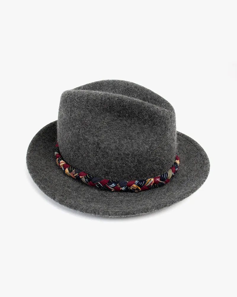 Kiriko Custom Wool Felt Hat, Gray with Braided Boro Fabric, Yellow 108, Red and Navy sold by Kiriko product image thumbnail 3