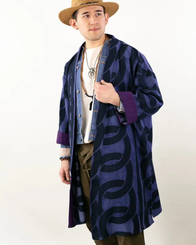 Wa-Modern Haori Robe, Indigo, Watsunagi sold by Kiriko