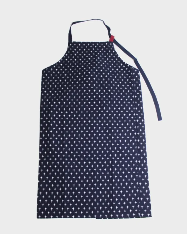 ToK Japanese Apron, Cafe Style, Indigo with White Jyuji sold by Kiriko