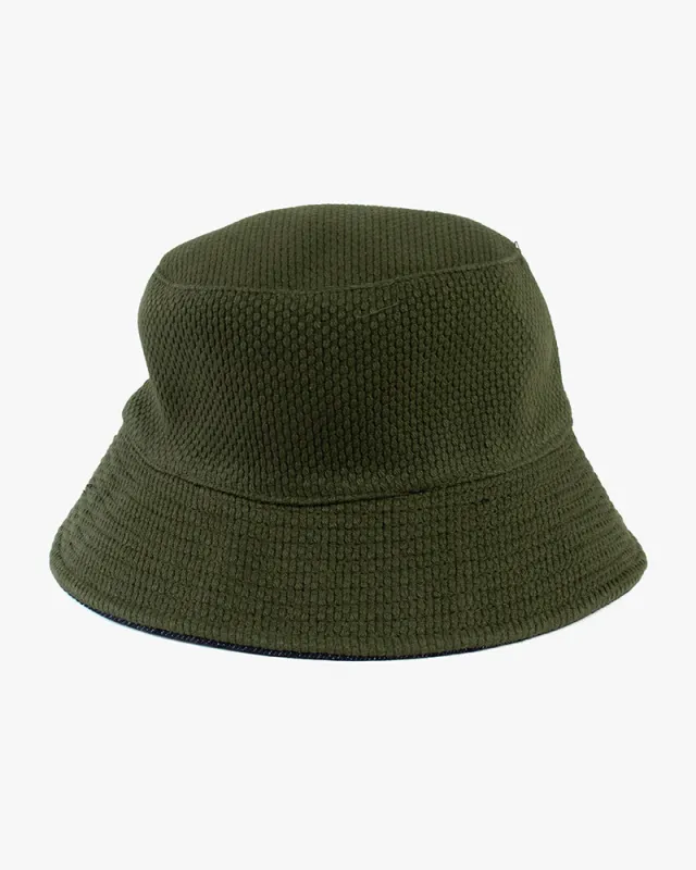 Kiriko Original Bucket Hat, Reversible Green Sashi-ori and Denim sold by Kiriko