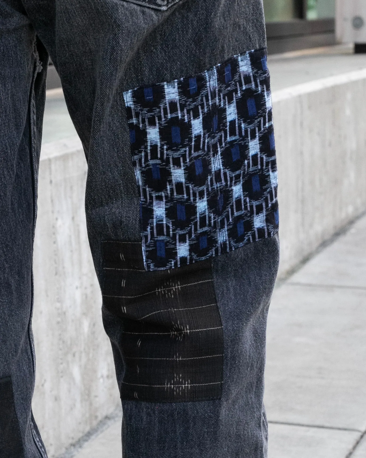 Kiriko Custom Denim Jeans, Patched Vintage Boro, Levi's Brand, Gray Denim with Multicolor Patches - 33 sold by Kiriko product image thumbnail 5