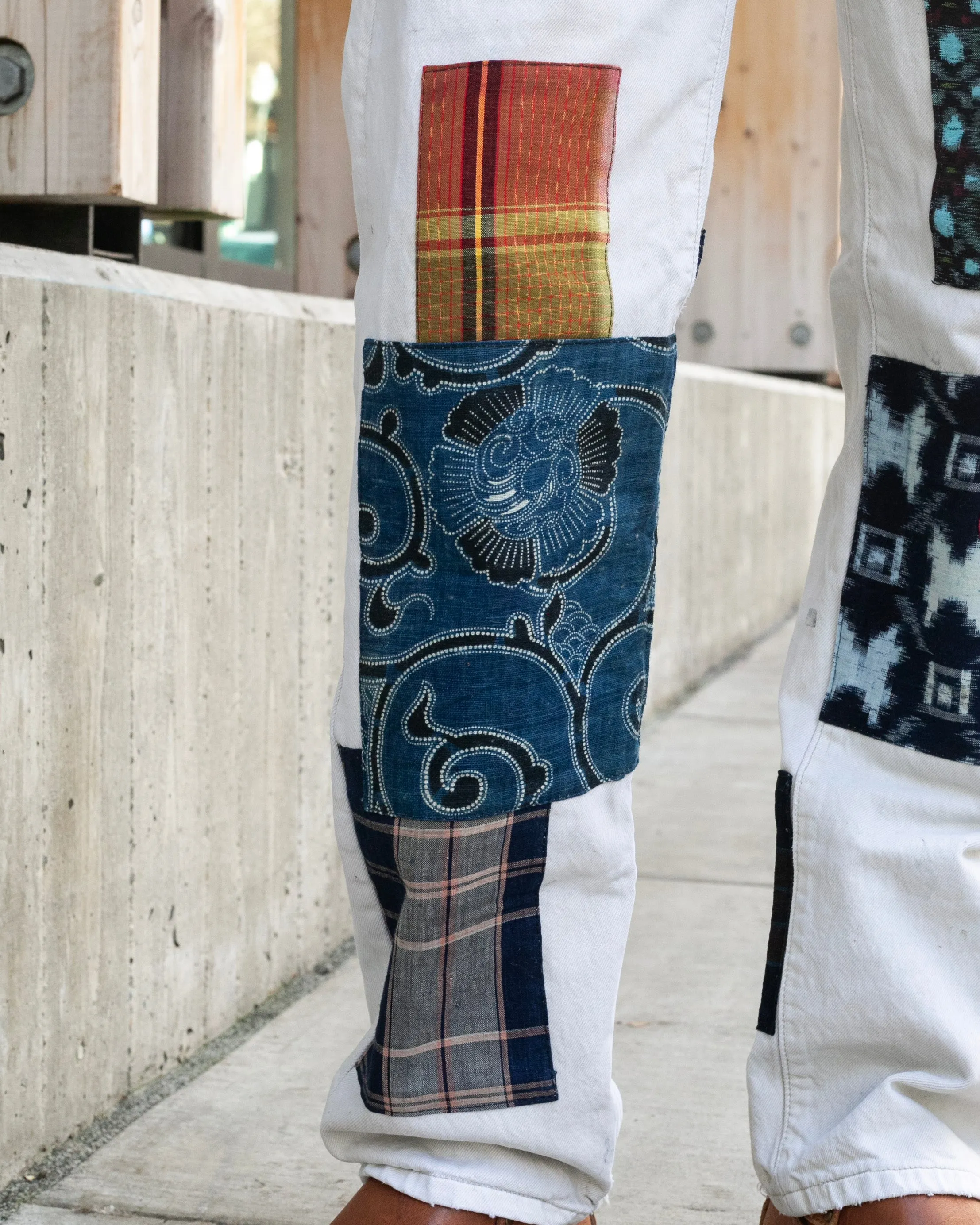 Kiriko Custom Denim Jeans, Patched Vintage Boro, Levi's Brand, Off-White Denim with Indigo and Red Patches - 32 sold by Kiriko product image thumbnail 3