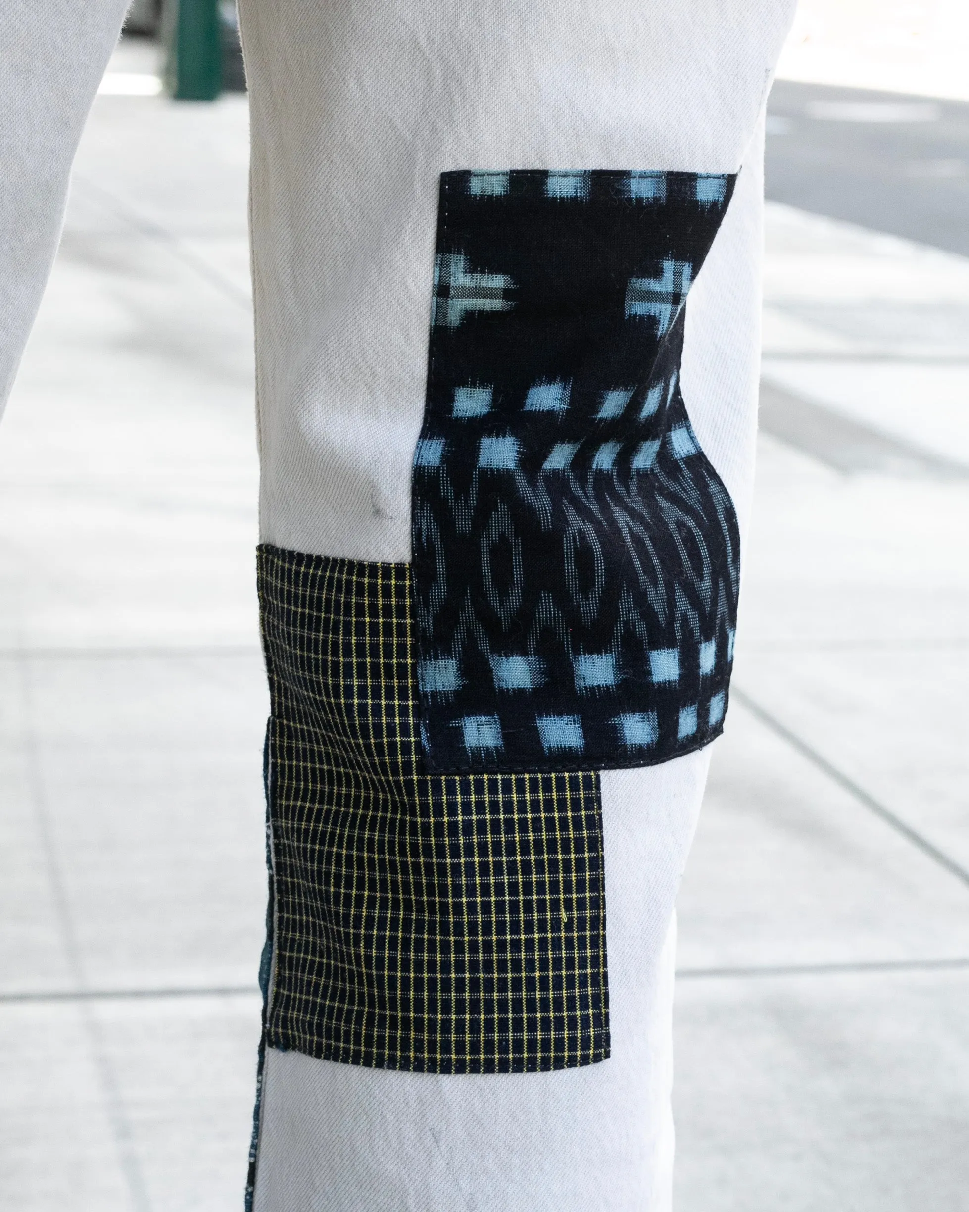 Kiriko Custom Denim Jeans, Patched Vintage Boro, Levi's Brand, Off-White Denim with Indigo and Red Patches - 32 sold by Kiriko product image thumbnail 5