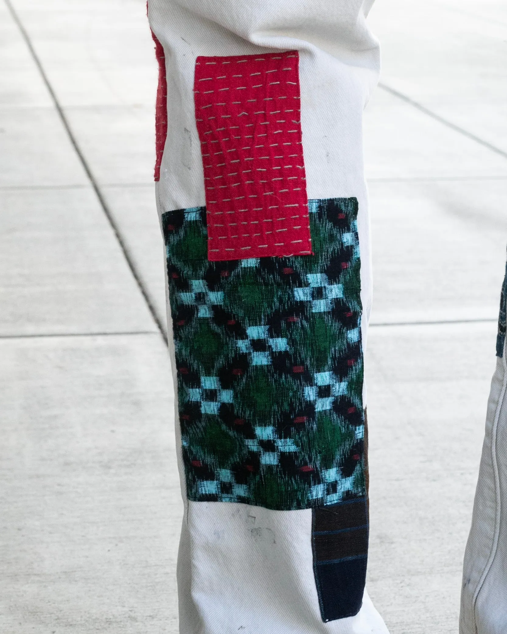 Kiriko Custom Denim Jeans, Patched Vintage Boro, Levi's Brand, Off-White Denim with Indigo and Red Patches - 32 sold by Kiriko product image thumbnail 4