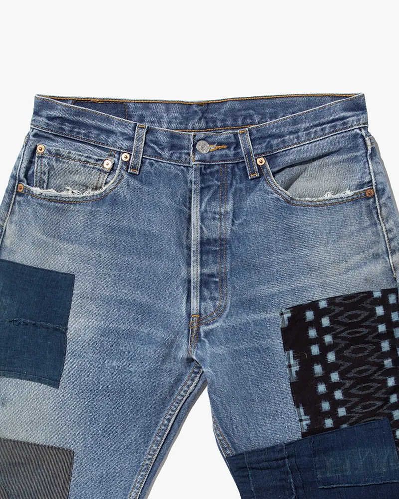 Kiriko Custom Denim Jeans, Patched Vintage Boro, Levi's Brand, Light Denim with Indigo and Multicolor Patches - 33 sold by Kiriko product image thumbnail 3