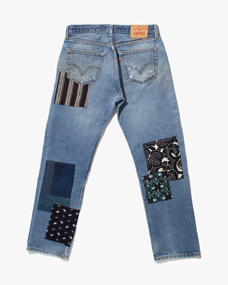 Kiriko Custom Denim Jeans, Patched Vintage Boro, Levi's Brand, Light Denim with Indigo and Multicolor Patches - 33 sold by Kiriko product image thumbnail 2