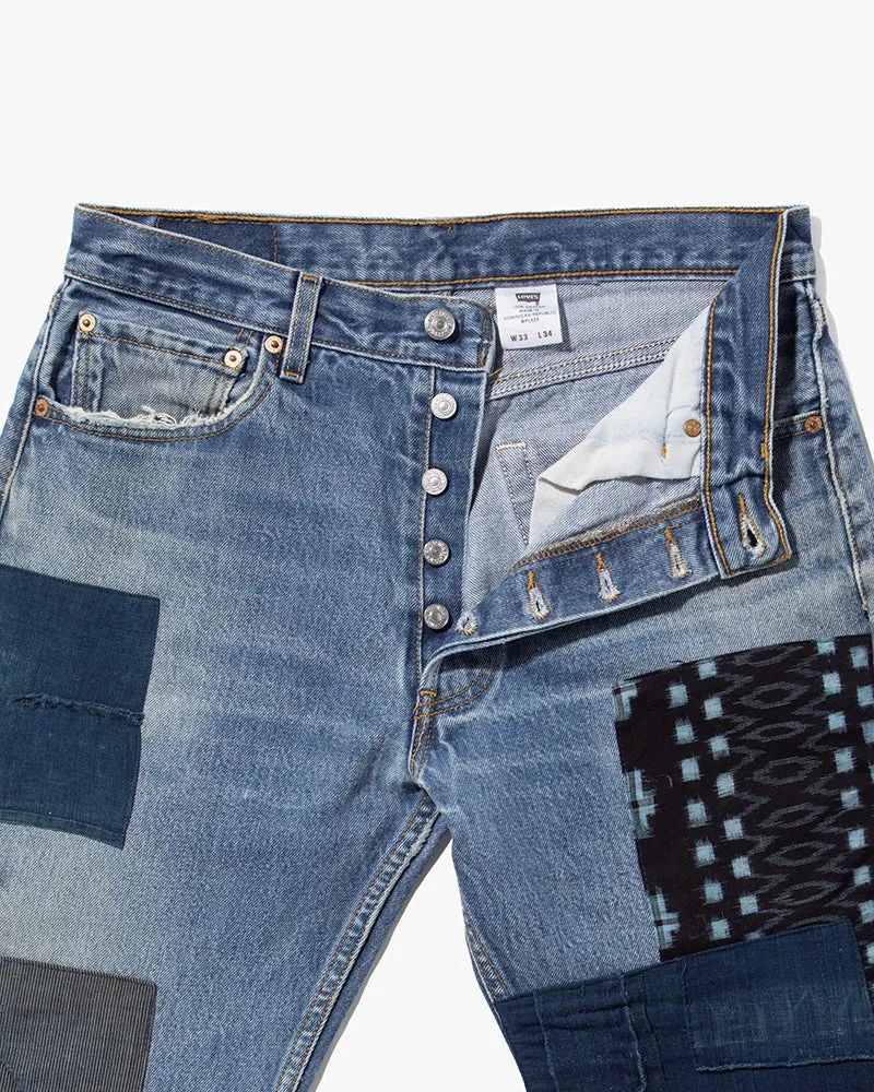 Kiriko Custom Denim Jeans, Patched Vintage Boro, Levi's Brand, Light Denim with Indigo and Multicolor Patches - 33 sold by Kiriko product image thumbnail 4