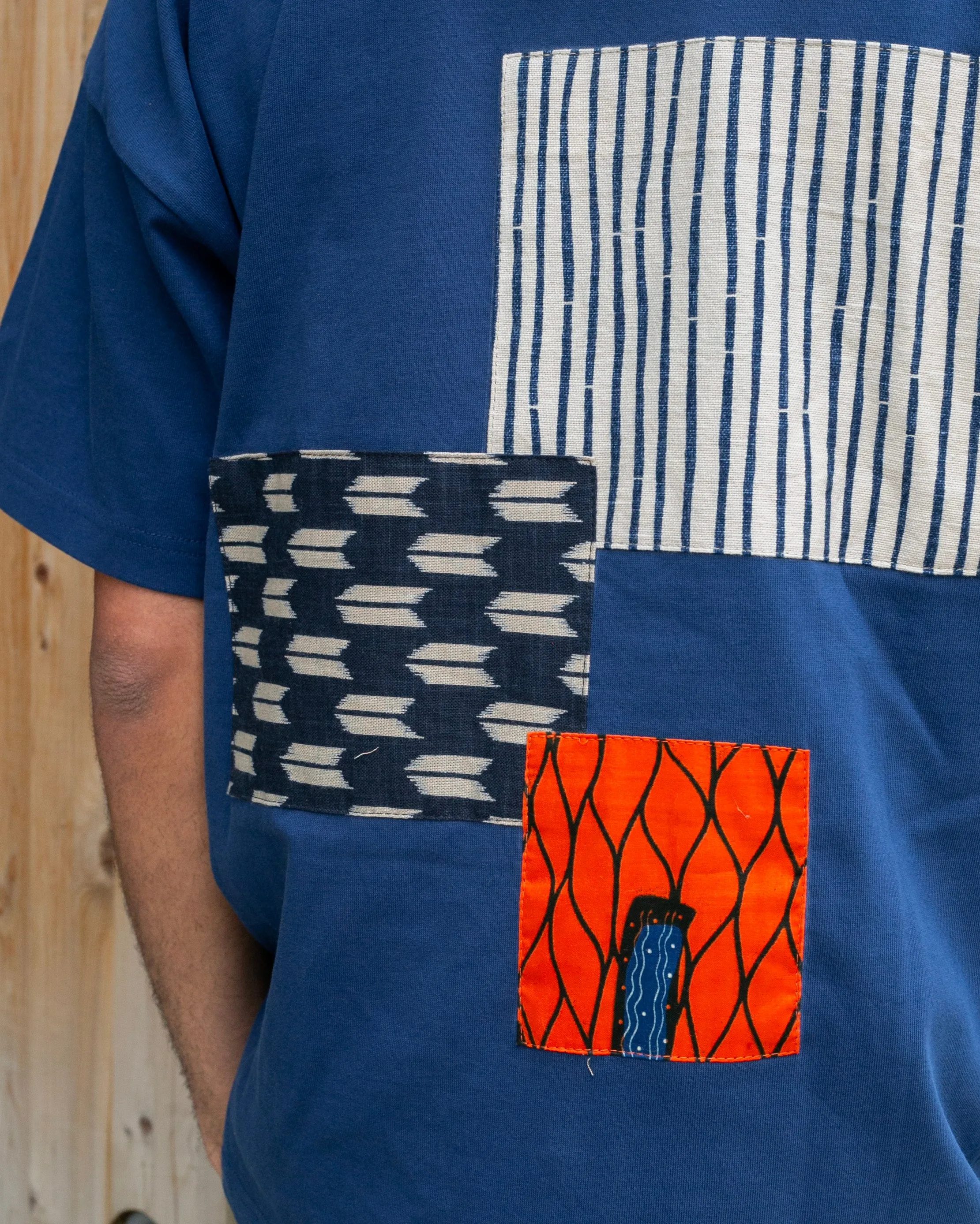 Kiriko Original Tee, 8oz Cotton, Patched Logo Tee, Blue with Cream Asanoha and Orange Accents sold by Kiriko product image thumbnail 4