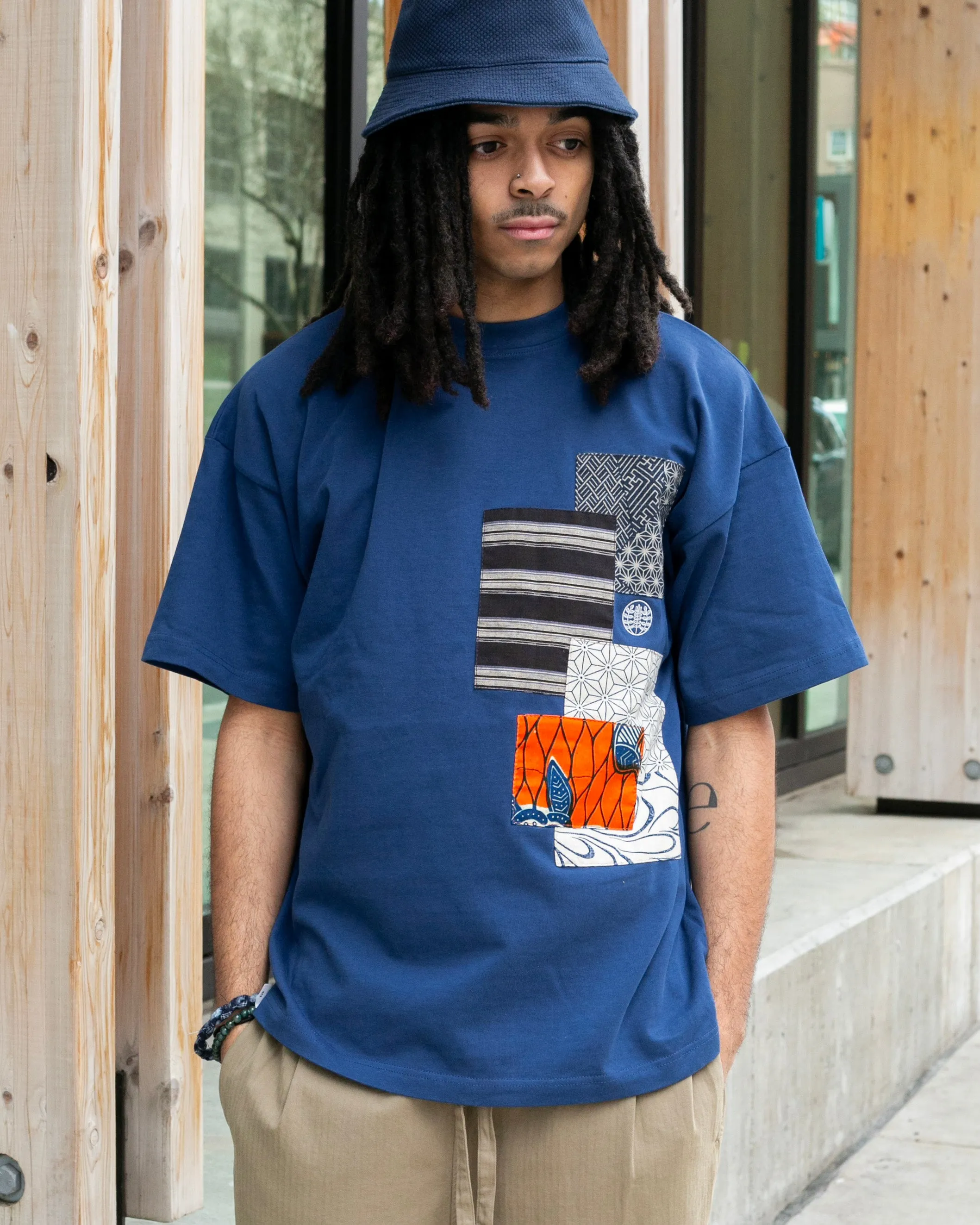 Kiriko Original Tee, 8oz Cotton, Patched Logo Tee, Blue with Cream Asanoha and Orange Accents sold by Kiriko product image thumbnail 5