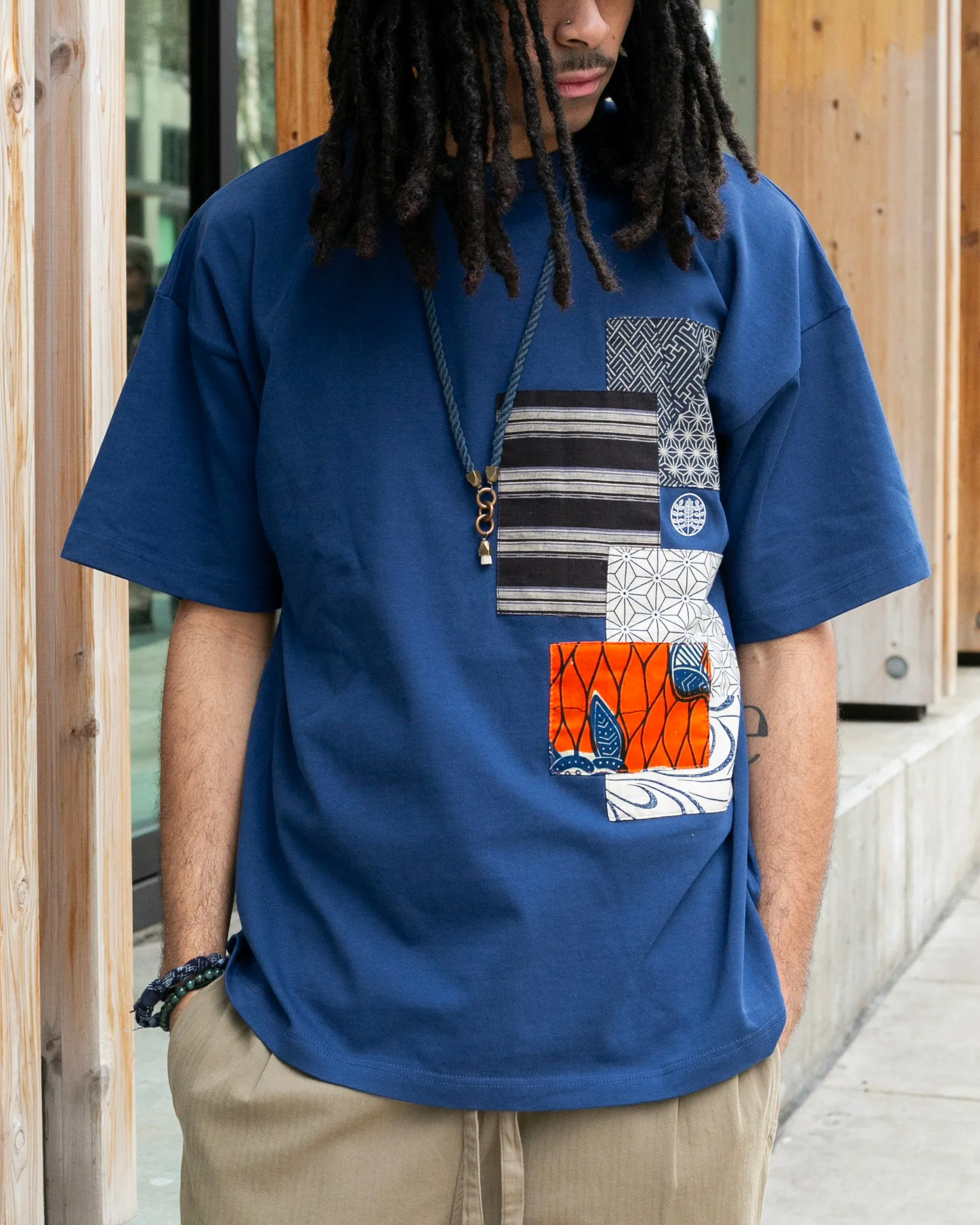 Kiriko Original Tee, 8oz Cotton, Patched Logo Tee, Blue with Cream Asanoha and Orange Accents sold by Kiriko product image thumbnail 2