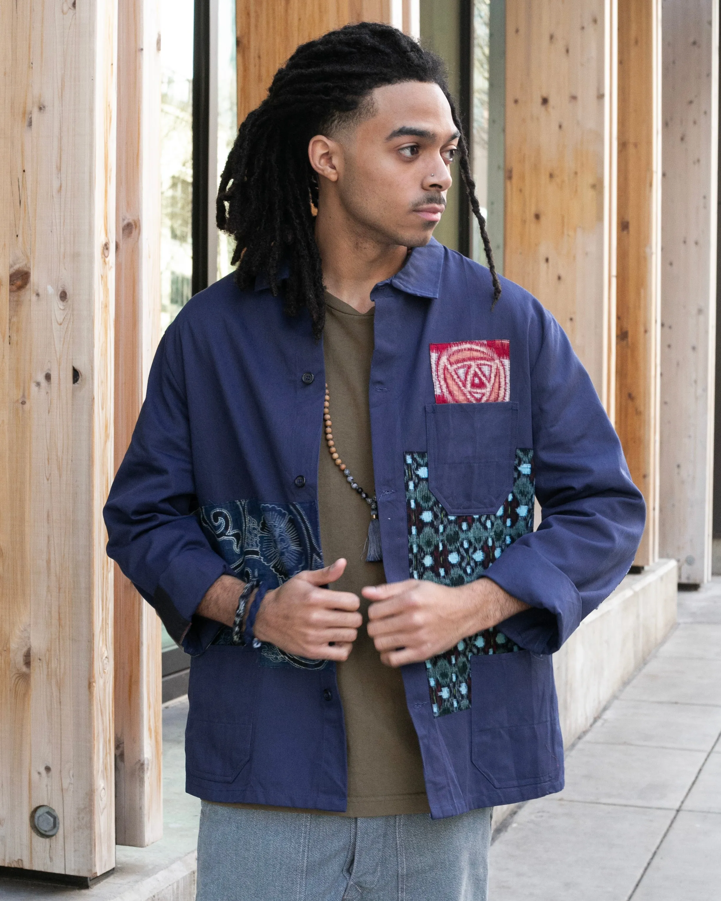 Kiriko Custom, One of a Kind Patched French Workman Jacket, Vintage Kasuri, D sold by Kiriko