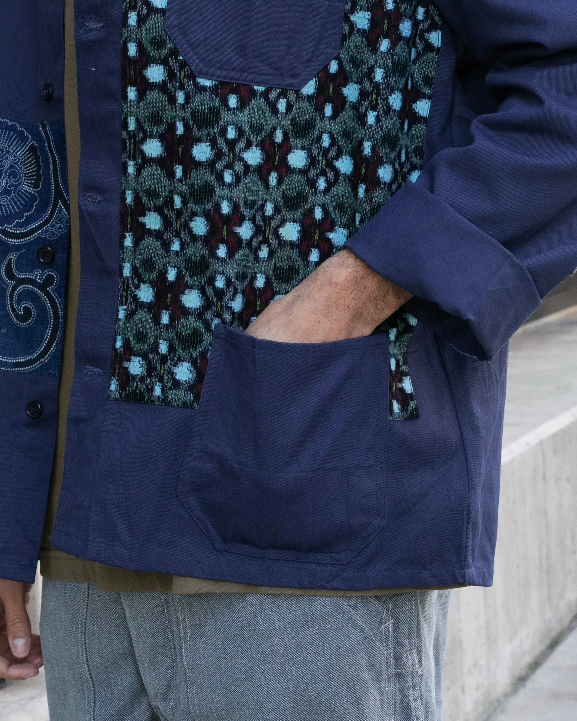 Kiriko Custom, One of a Kind Patched French Workman Jacket, Vintage Kasuri, D sold by Kiriko product image thumbnail 5