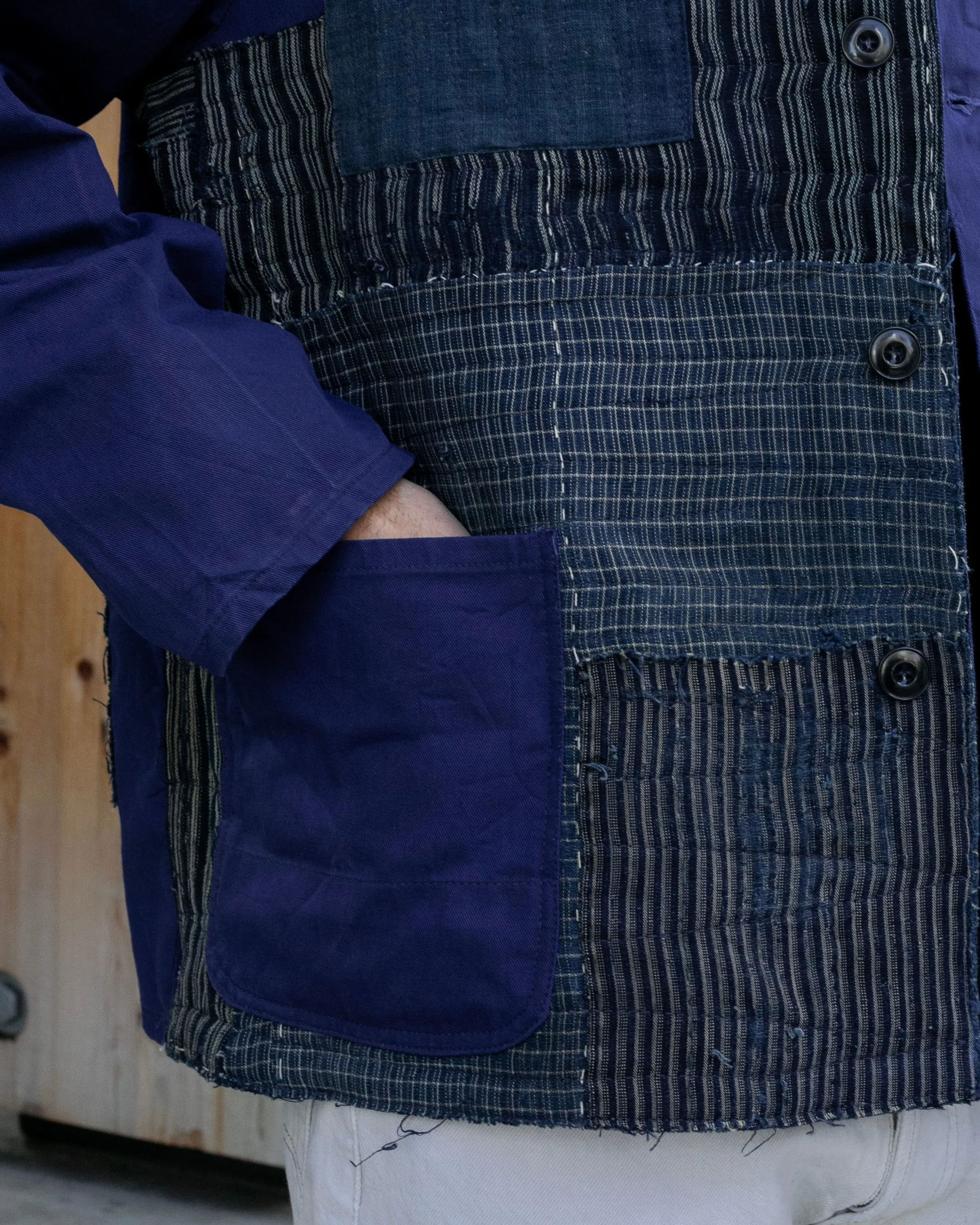 Kiriko Custom, One of a Kind Patched French Workman Jacket, Vintage Kasuri, C sold by Kiriko product image thumbnail 3