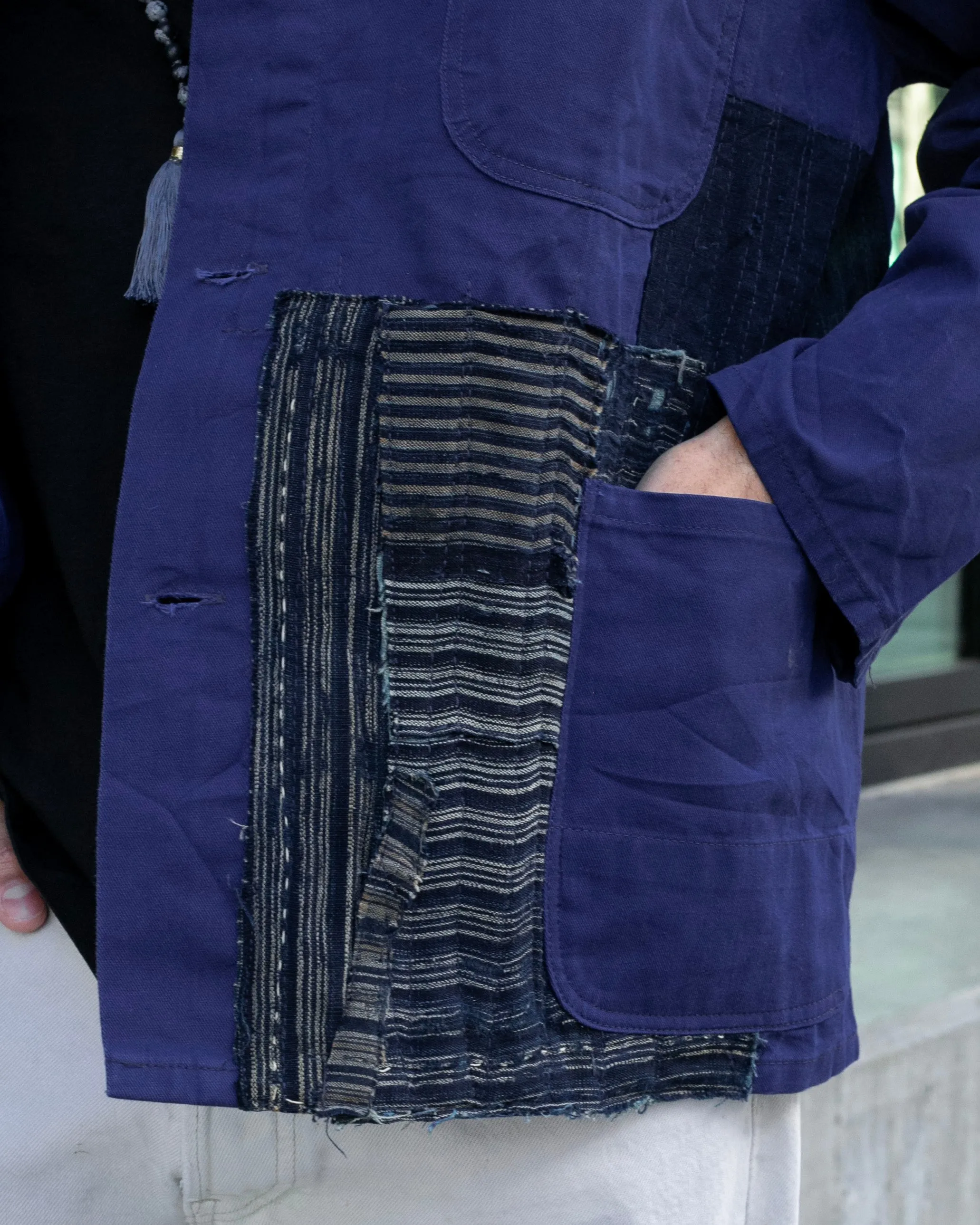 Kiriko Custom, One of a Kind Patched French Workman Jacket, Vintage Kasuri, C sold by Kiriko product image thumbnail 4