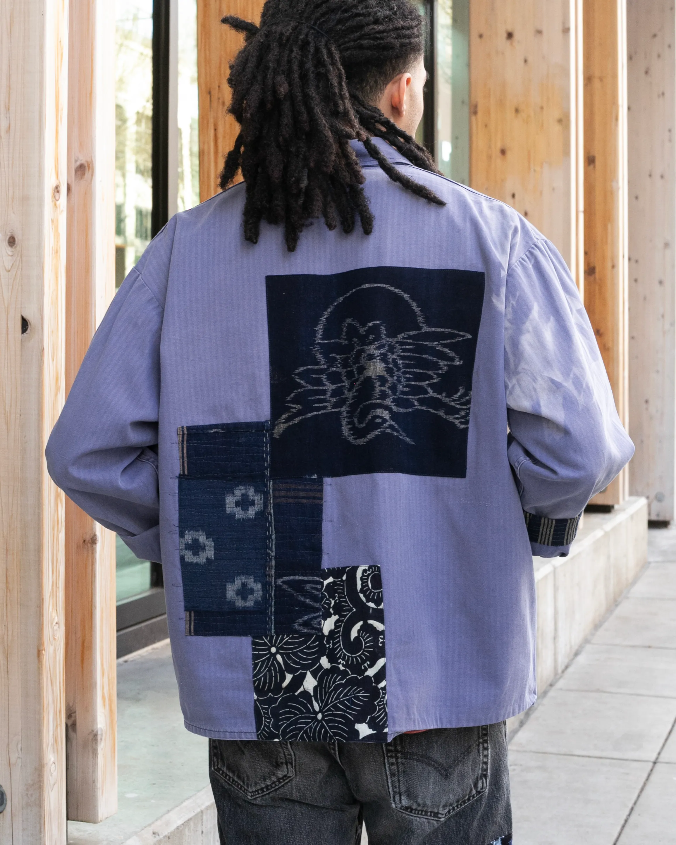 Kiriko Custom, One of a Kind Patched French Workman Jacket, Vintage Kasuri, B sold by Kiriko product image thumbnail 2