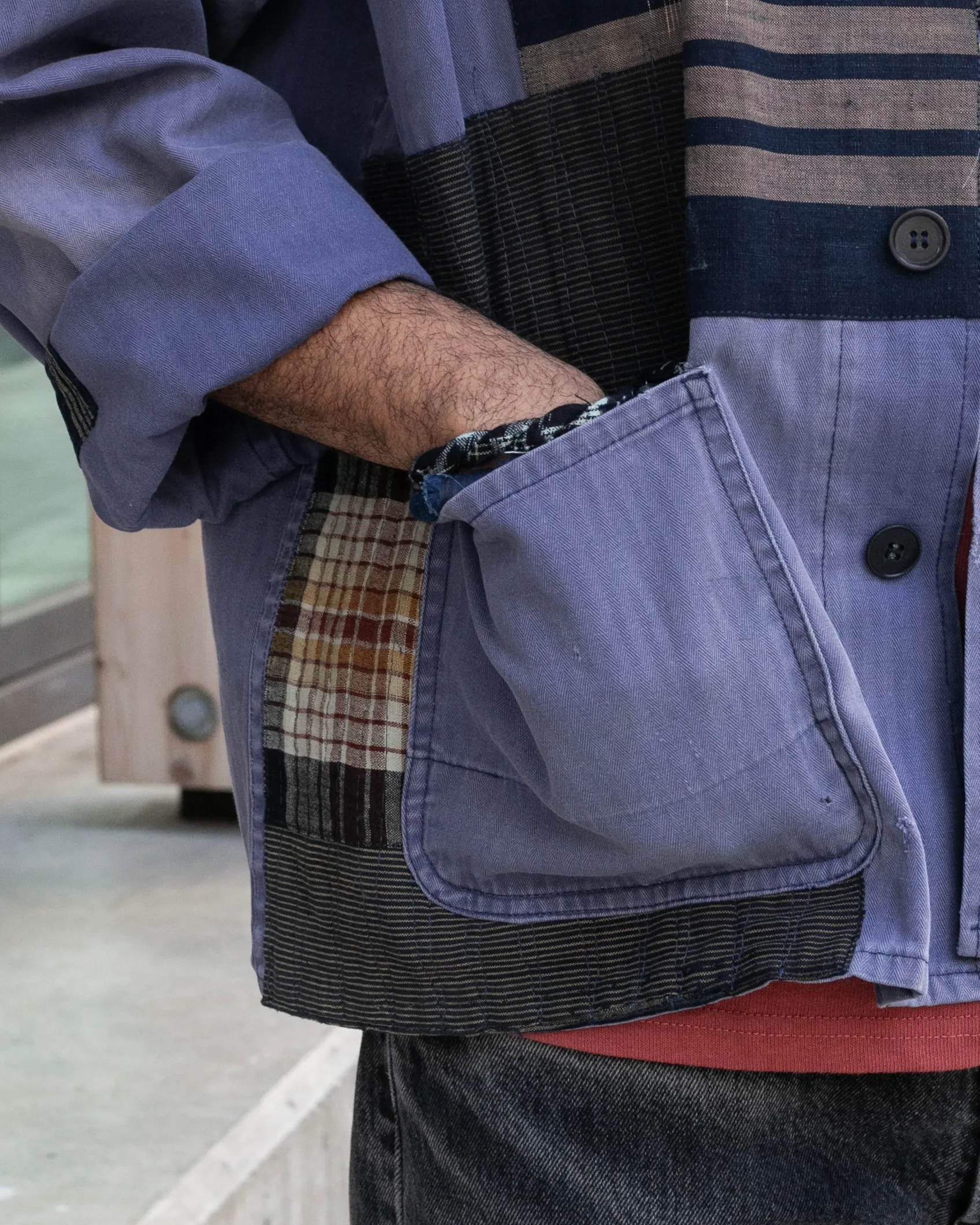 Kiriko Custom, One of a Kind Patched French Workman Jacket, Vintage Kasuri, B sold by Kiriko product image thumbnail 4