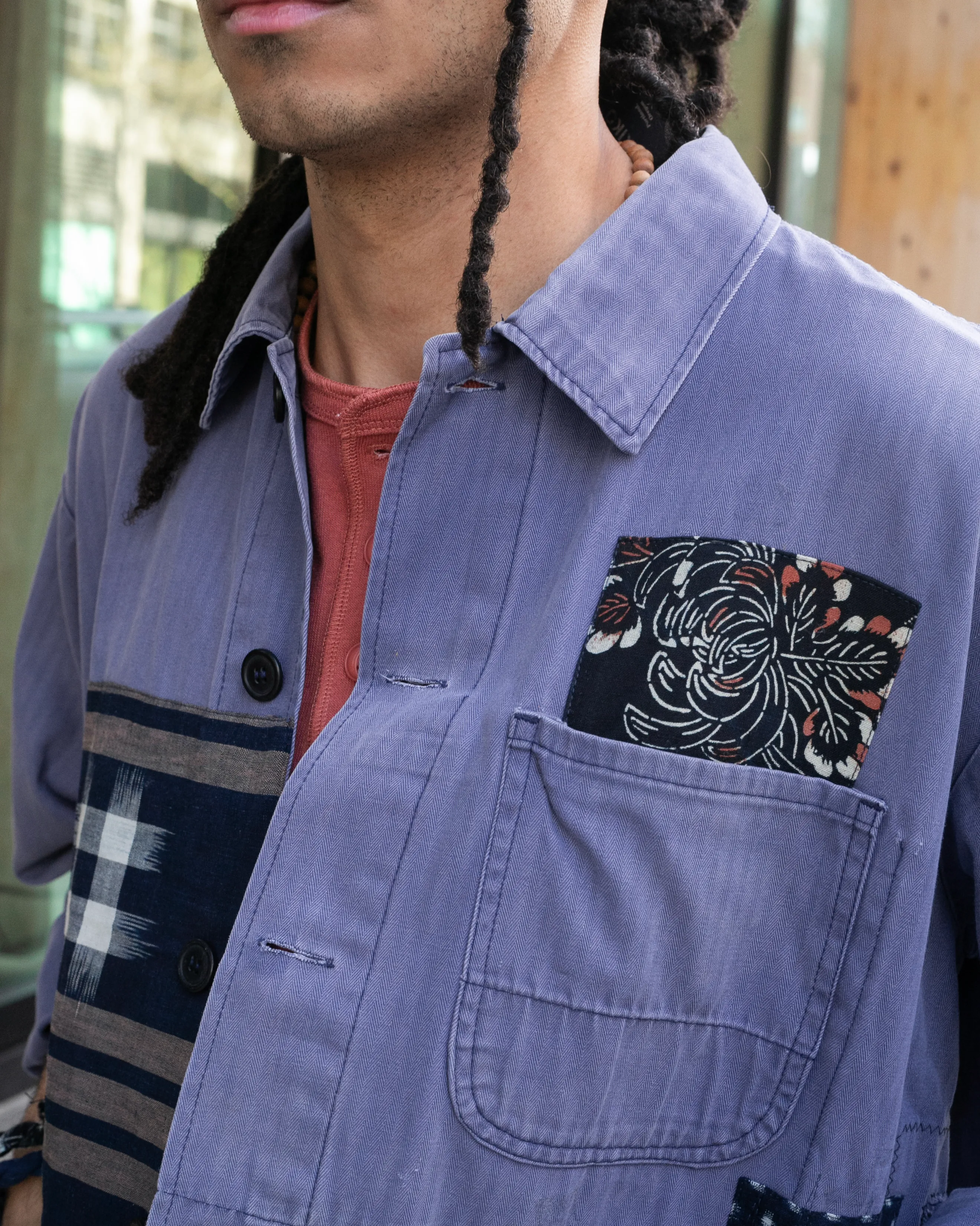 Kiriko Custom, One of a Kind Patched French Workman Jacket, Vintage Kasuri, B sold by Kiriko product image thumbnail 3