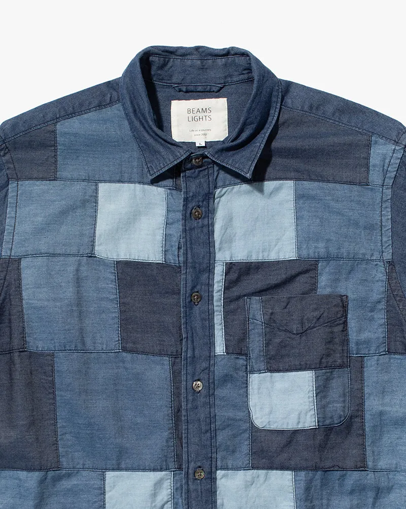 Japanese Repro, Short Sleeve Shirt, Beams Lights, Patchwork Denim- L sold by Kiriko product image thumbnail 2