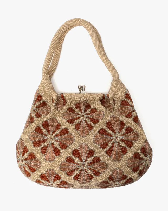 Vintage Bag, Purse, Beaded, Tan with Abstract Flowers sold by Kiriko