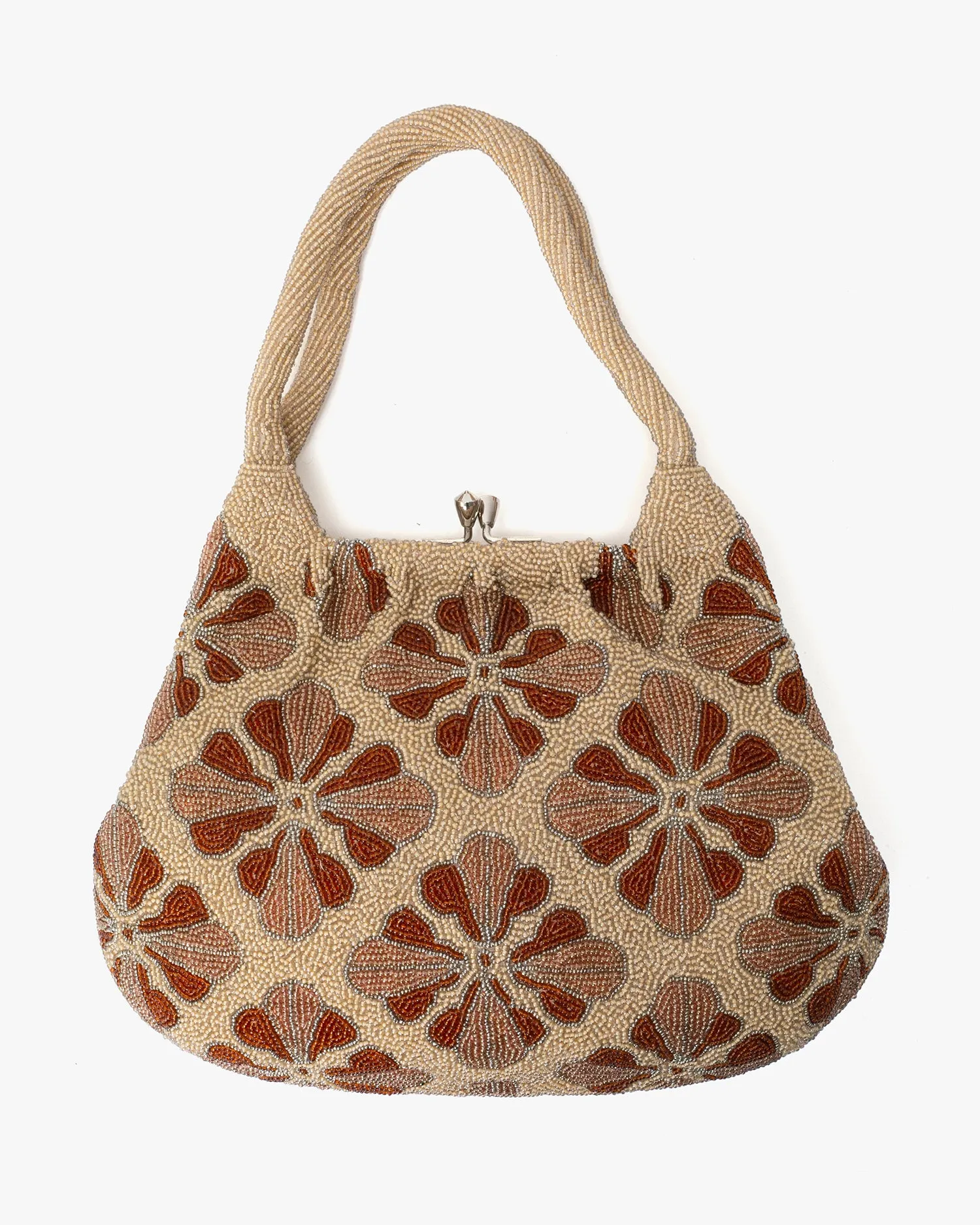 Vintage Bag, Purse, Beaded, Tan with Abstract Flowers sold by Kiriko