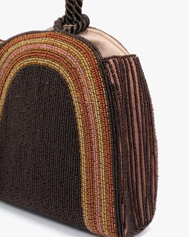 Vintage Bag, Purse, Beaded, Deep Brown with Golden Arch sold by Kiriko