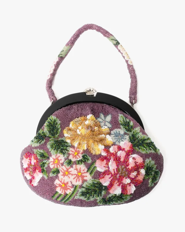 Vintage Bag, Purse, Beaded, Taupe with Multicolored Flowers sold by Kiriko