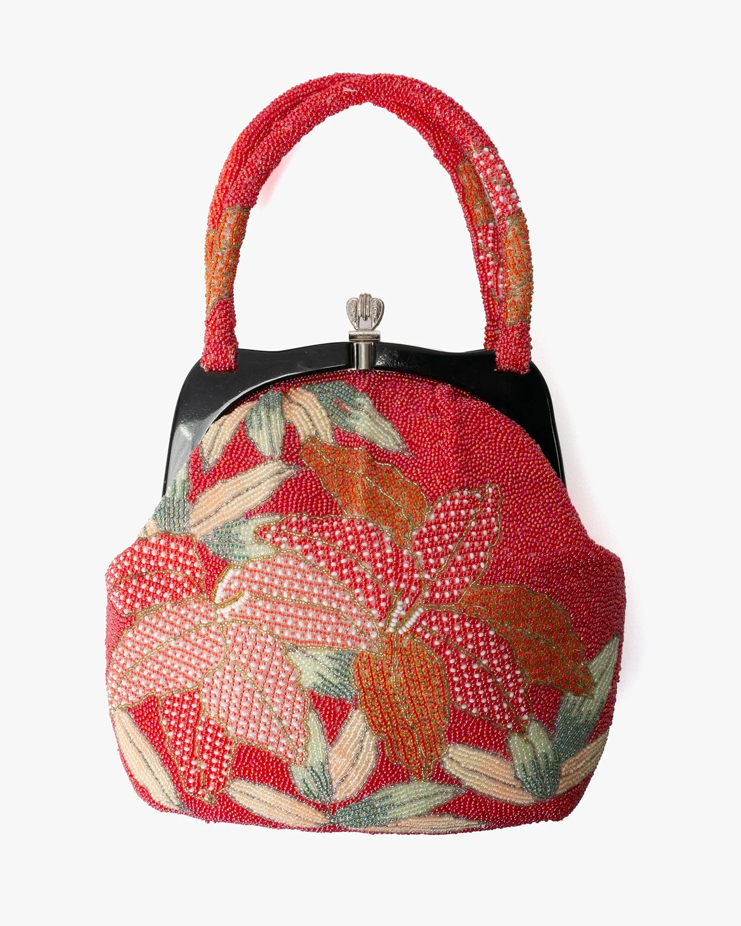 Vintage Bag, Purse, Beaded, Coral with Orange Leaves sold by Kiriko product image thumbnail 5