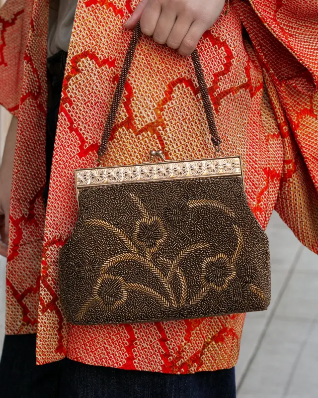 Vintage Bag, Purse, Beaded, Bronze with Floral Design sold by Kiriko