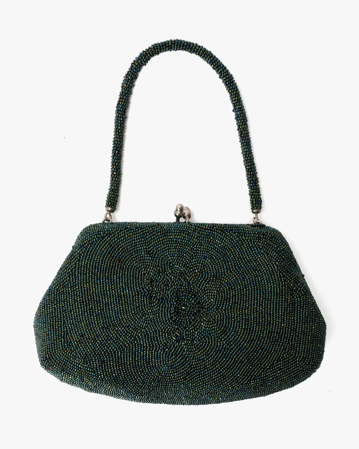 Vintage Bag, Purse, Beaded, Emerald with Floral Pattern sold by Kiriko product image thumbnail 2