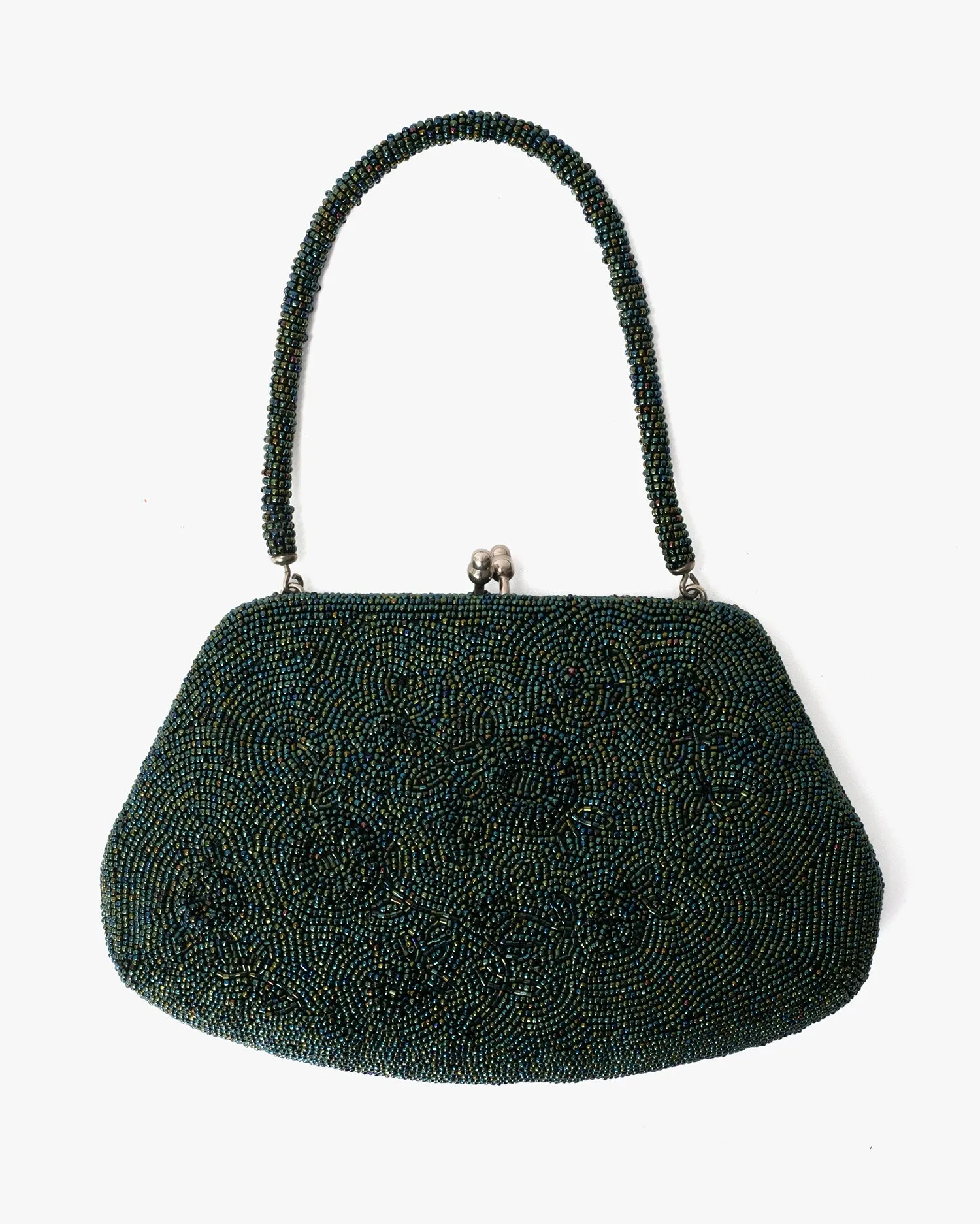 Vintage Bag, Purse, Beaded, Emerald with Floral Pattern sold by Kiriko